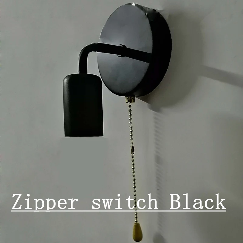 Zipper switch Black Скандинавский деревянный настенный светильник, современный скандинавский бра с выключателем для дома, светильник, ретро настенный светильник, Декор, лампа Эдисона, черный, белый, E27 - Цвет абажура: Zipper switch Black