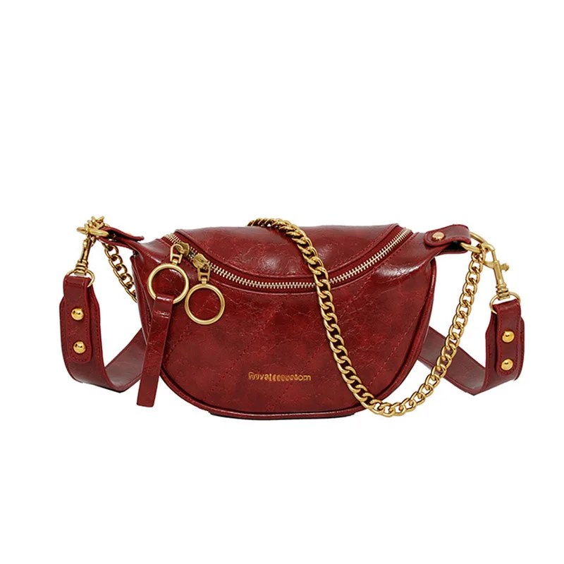 New Fashion Leather Fanny Pack Chain Fanny Pack Zipper Banana Bag Chest Bag Women High Capacity Anti-theft Shoulder Kidney Bag - Цвет: Brown Waist pack