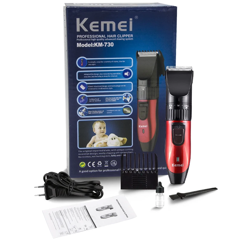  Kemei KM-730 Hair Clipper Rechargeable Hair Cutting Machine Electric Shaver for Men Beard Trimmer P