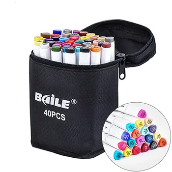 

40 pcs/bag Optional Color Alcohol Based Art Marker Dual Head Sketching Marker Brush Pen For Artist Drawing School Art Supplies