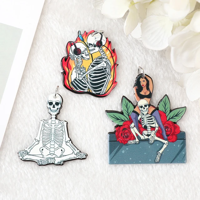 6Pcs Skull Lover Charms Afro Sexy Diva Lady Glamour Stylish Nubian Yoga Acrylic Jewlery Findings For Earring Necklace Diy Mix with hoop
