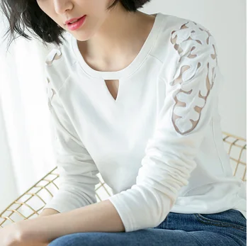 

Hollow Out T Shirt Women Tee Shirt Femme Cotton T-shirt Camisetas Mujer Raglan sleeve Autumn Fashion Long Sleeve Women Tops