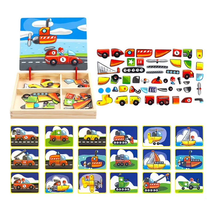 Children Intellectual Wood Magnetic Puzzle Set Early Education Puzzle Children Drawing Board Toys High Quality