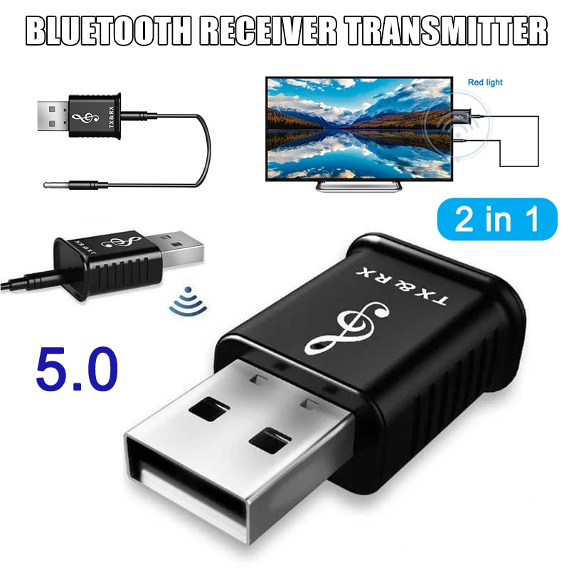 2 в 1 аудио приемник мини передатчик 5,0 Bluetooth 3,5 мм AUX Стерео Bluetooth передатчик для автомобиля ПК ТВ Беспроводной адаптер OD889 - Цвет: Черный