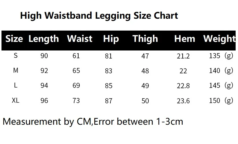HIGH WAISTBAND LEGGING NKYK SIZE CHART