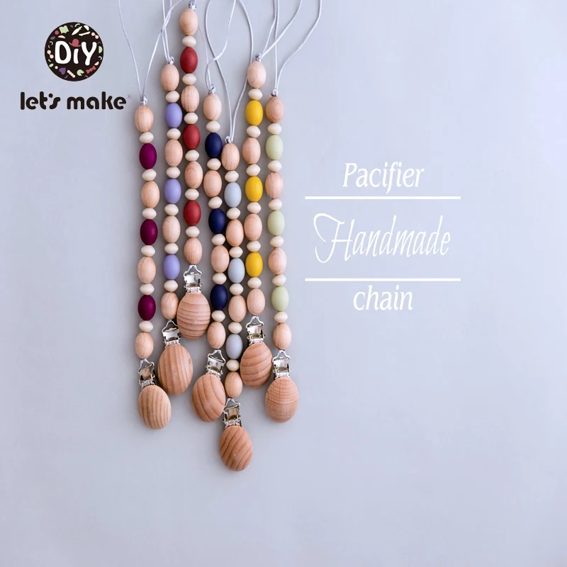 Let's Make 1pc Baby Pacifier Chain Food Grade Silicone Beads Bpa Free Abacus Bead Newborn Teething Chain Wooden Pacifier Clips