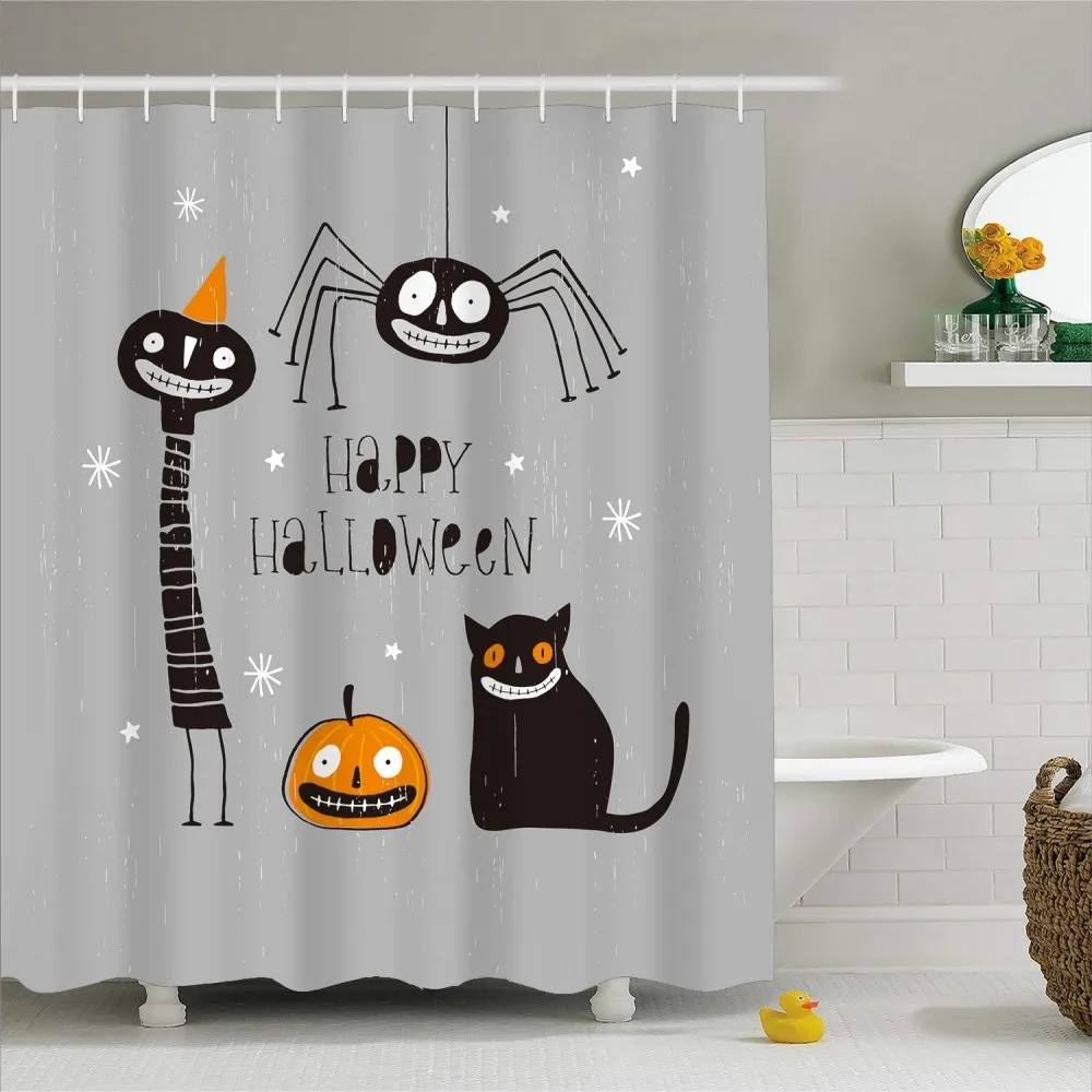 

Halloween Cartoon Bath Curtains with Hooks Pumpkin Print Shower Curtains for Bathroom Waterproof Poyester Home Curtain Kids Gift