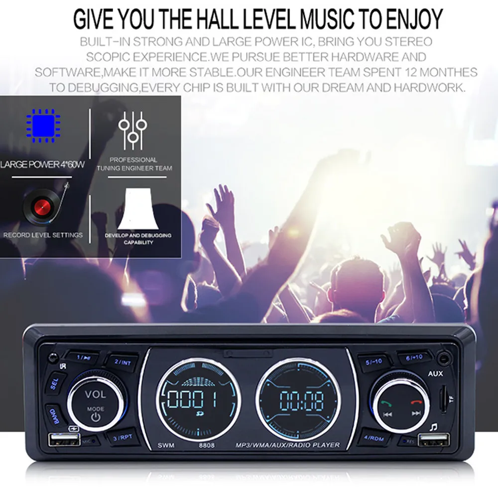 8808 автомобильный беспроводной плеер стерео аудио в тире FM Aux вход ресивер TF/USB/MP3 Поддержка мобильного телефона Быстрая зарядка хорошая стабильность