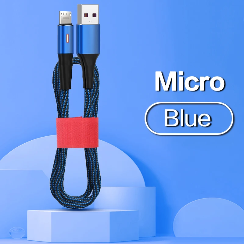 Кабель Micro USB для быстрой зарядки, нейлоновый кабель для зарядки и синхронизации данных для мобильных телефонов, Android, кабель для зарядки samsung iPhone, кабель lightning - Цвет: Micro Blue