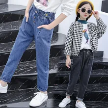Модные весенне-осенние джинсы для маленьких девочек повседневные однотонные джинсовые штаны детские узкие брюки в Корейском стиле для девочек Vestidos Для От 5 до 14 лет