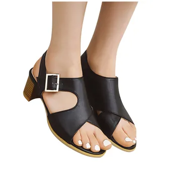 

Sagace Women Sandals Summer Fashion Retro Roman Style Buckle Fish Mouth Open Toe Ladies Shoes Square Heel Females Sandals