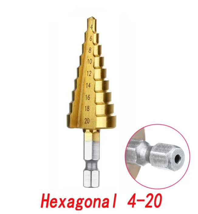 4-20 Hexagon Shank 4-12 4-20 4-32 мм ступенчатое сверло с титановым покрытием из быстрорежущей стали, конусное сверло - Цвет: 4-20 Hexagon Shank