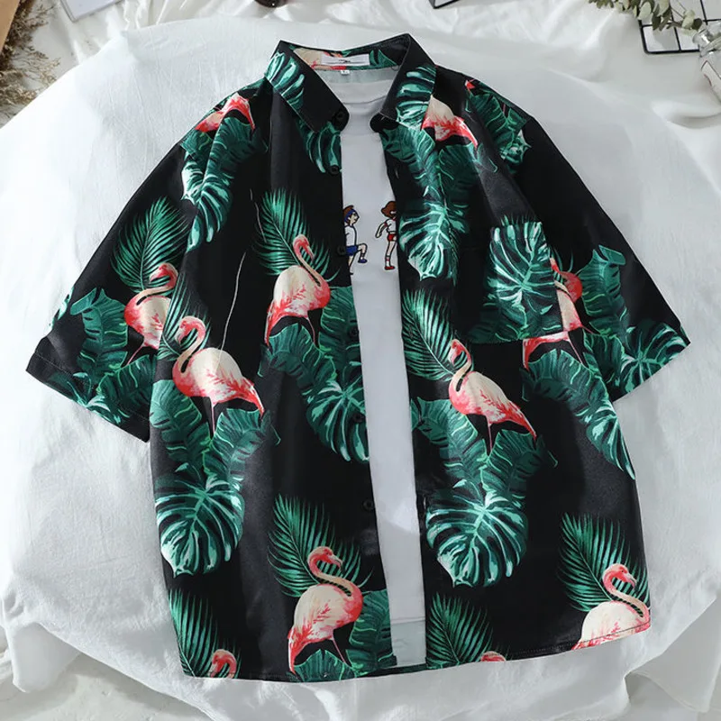 Mens Shirt Cool Tropical Pineapple Printed Casual Turn Down Collar Short Sleeve Shirts white short sleeve button up