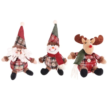 

150 pcs Christmas Tree Ornaments Cartoon Christmas Doll Snowflake Plaid Santa Claus Elk Doll Navidad Pendant New Year Kids Gifts
