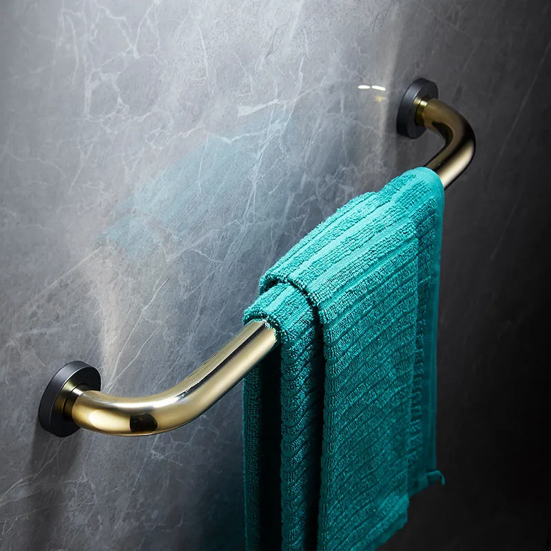 Soild Copper Bathtub Armrest Bathroom Safety Handle Black Gold Bathroom Stairs Barrier Free Elderly Antiskid Armrest