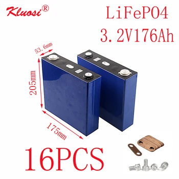 

16PCS KLUOSI 16S/48V Battery Pack 3.2V176Ah LiFePO4 Battery FOR Solar Energy Storage Inverter EV Marine RV Golf US/EU TAX FREE