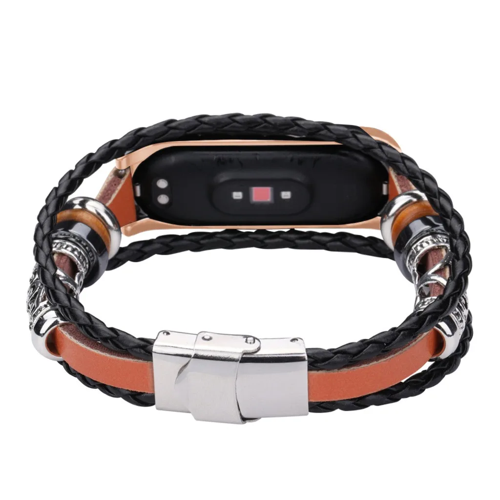 Водонепроницаемый кожаный плетеный браслет с бисером для Xiaomi Mi Band 4 оптовая