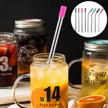 3/5 шт Нержавеющая сталь силиконовым наконечником многоразовый Бент прямая соломинка вечерние посуда Кухня аксессуары