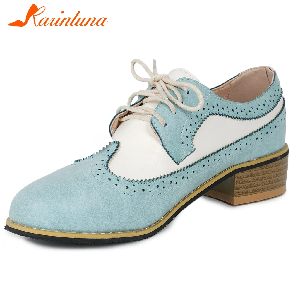 

KARINLUNA Big Size 33-42 New Ladies Casual Party Pumps Fashion Lace Up Mixed Color Pumps Women Chunky Heels Shoes Woman