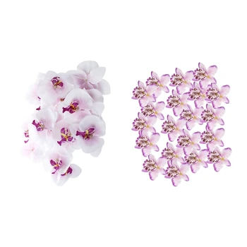 

40 Pcs Artificial Flower Head Decor for Wedding Barrette Accessory: 20 Pcs 8Cm Simulation Thailand Orchid Head & 20Pcs 9Cm Butte