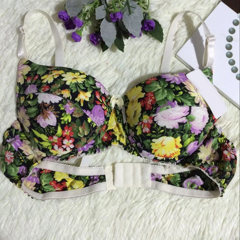 Женский бюстгальтер стальной поддержки мягкие цветочные Bralettes Спагетти ремень Мода Урожай Плюс Размер плотная повязка