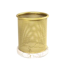 

New White Stone Pattern Gold Pen Holder Square Wooden Iron Net Simple Retro Multifunctional Creative Office Business Use