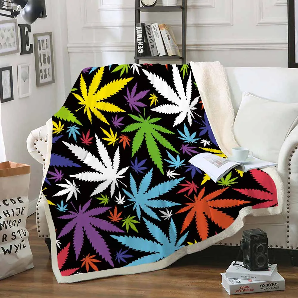 Fleece Blanket Marijuana Weed Leaf Colorful Warm Cozy For Adults