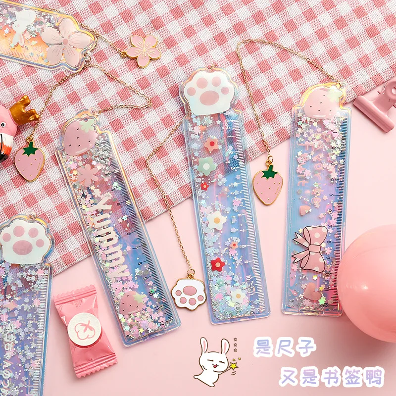 

1 pcs/lot Oil flow sand bookmark rulers Kawaii Cute girl drawing template lace Sewing Ruler stationery office school