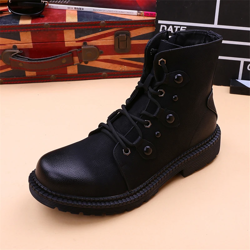 

Black Winter Men Boots Genuine Leather Ankle Boots Men Spring Autumn Work Shoes Men Military Snow Boots for Men Botas