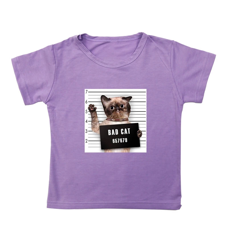 Забавная Футболка с принтом «Bad Dog Bad Cat» новые милые хлопковые футболки с круглым вырезом для детей, летняя повседневная футболка унисекс с короткими рукавами - Цвет: T shirt 6