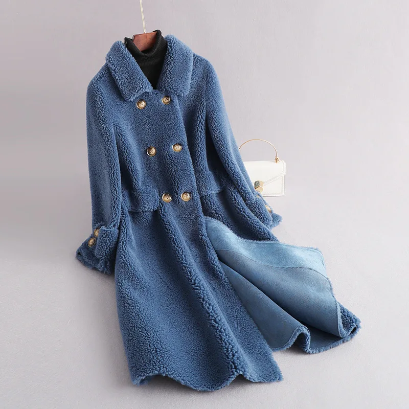 blue Осенне-зимнее пальто женская одежда, топы из овчины, корейское пальто с натуральным мехом, Женская шерстяная куртка, винтажная Женская куртка Abrigo Mujer ZT4677 - Цвет: blue