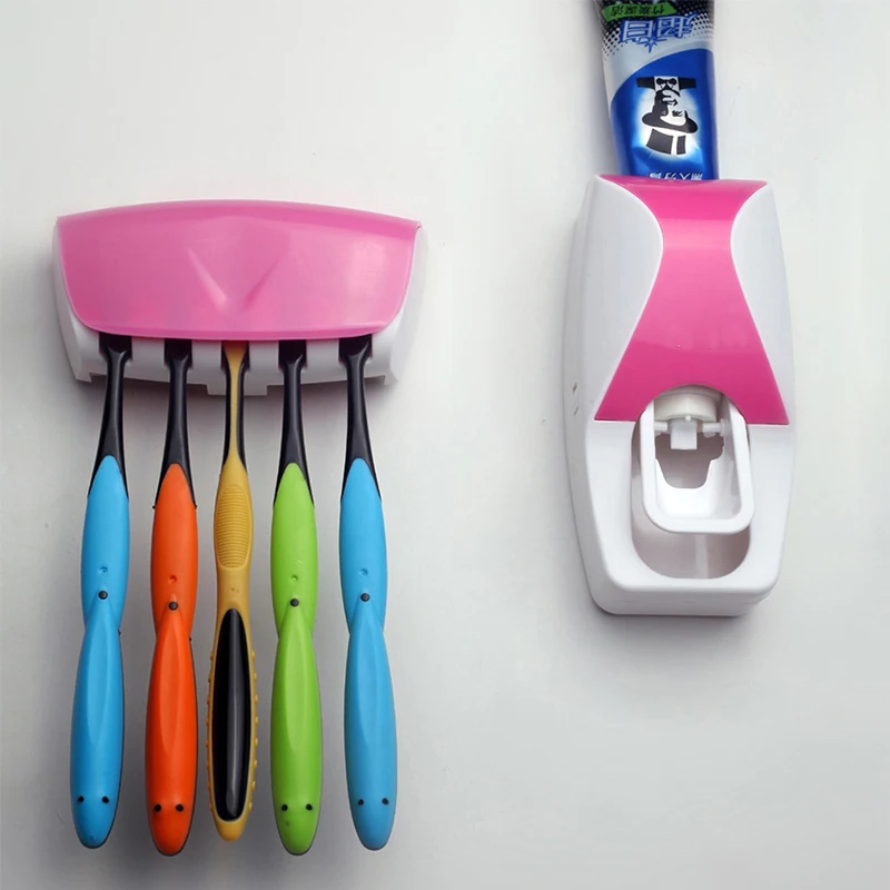 1 набор, 5 цветов, автоматический диспенсер для зубной пасты, набор, 5 шт., настенная подставка для зубных щеток, крепление для ванной комнаты, принадлежности для туалетных принадлежностей