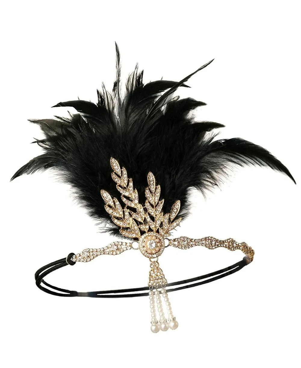 1920s Headband Black Feather Bridal Great Gatsby 20s Flapper Headpiece Gangster 2