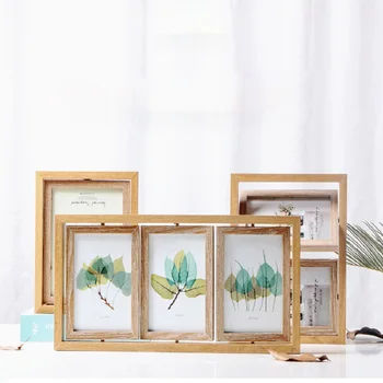 

DIY Retro Picture Frame Nordic Wooden Picture Frames Siamese Rotating Double-sided Photo Holder Gifts for Lover Baby Small Gift
