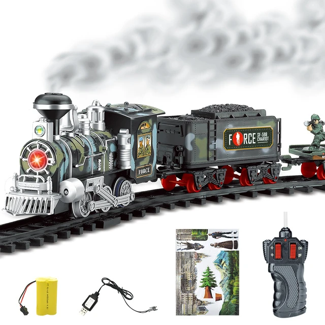 Conjunto de trem para crianças com luzes de fumaça e sons, trem de brinquedo  ferroviário elétrico com locomotiva a vapor En