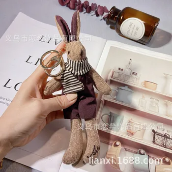 

Fashion Korean Scarf Rabbit Key Chain Striped Doll Bag Pendant Hand Gift Car Accessories Couple Pendant C720
