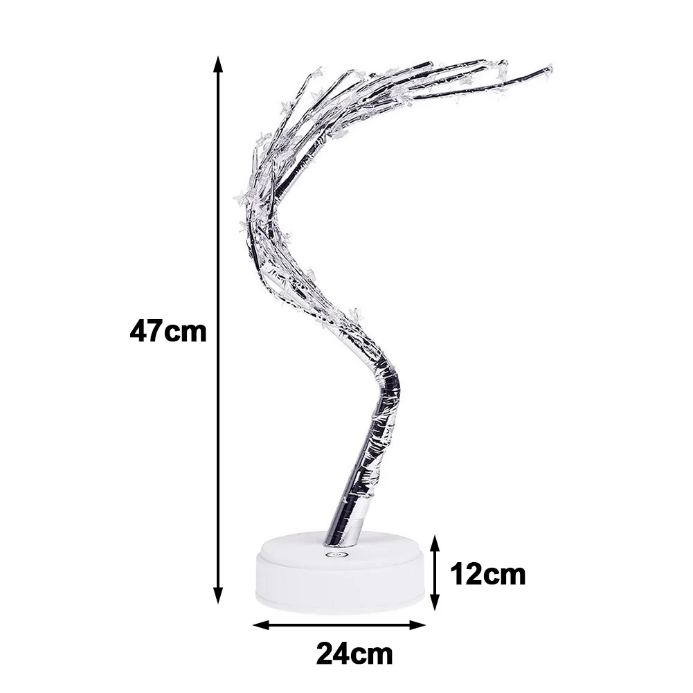60 Светодиодный, подарок, медный провод, романтическая, для спальни, стол, форма звезды, ночные светильники, ветка, лампа, USB, теплый белый, для