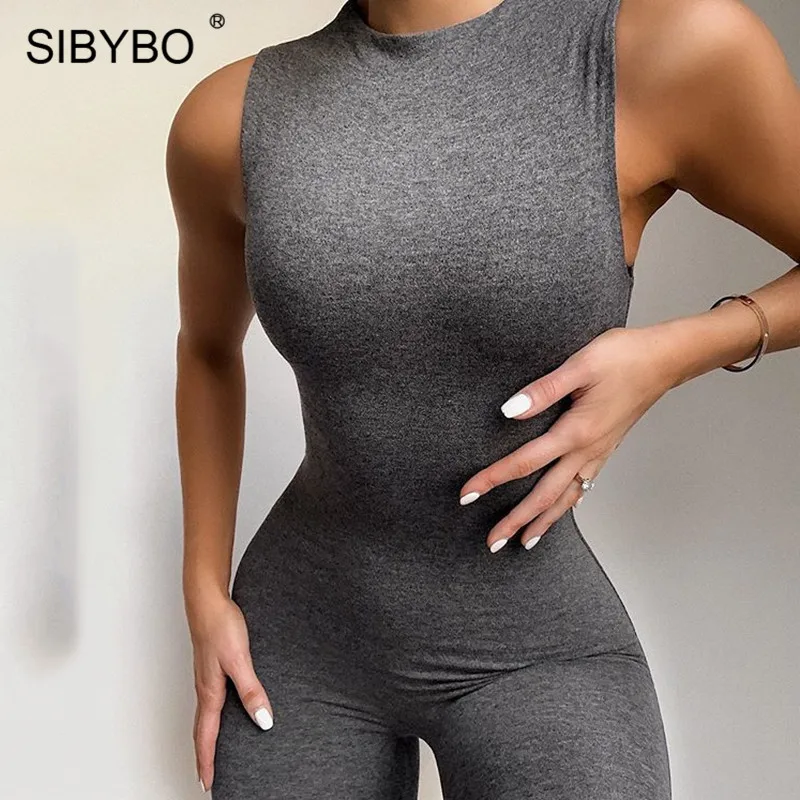 SIBYBO Sleeveless Skinny Summer Rompers Womens Jumpsuit O-Neck Invisible Zipper Sexy Jumpsuit Women Solid Sport Casual Overalls SIBYBO Sleeveless Skinny Summer Rompers Womens Jumpsuit O-Neck Invisible Zipper Sexy Jumpsuit Women Solid Sport Casual Overalls