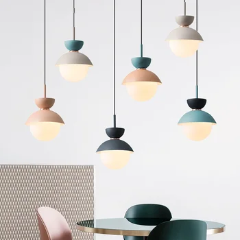 

Modern LED Pendant Lights With Glass Lampshade For Dining Room Colorful Restaurant Hanging Kitchen Lighting Fixtures