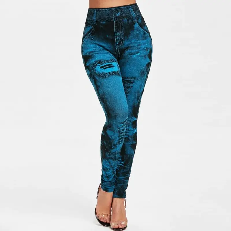 Sexy astic Imitation  Jeans Leggings High Waist Pants Fitness Slim Legg Mujer 2021 Sport Push Up Leggings For Women Hot peach lift leggings