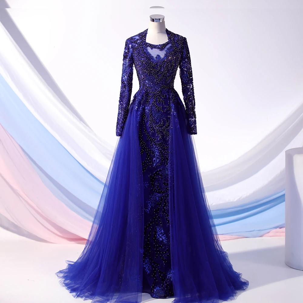 Lurxy женские вечерние платья с длинным рукавом Tllue Robe De Soiree сексуальное платье с алмазными украшениями Дубай выпускное платье размера плюс официальное платье