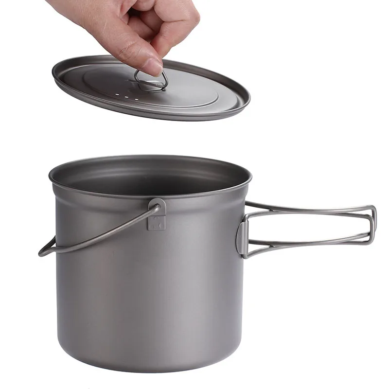 1.1L Titanium Alloy Camping Pot Durable Cookware Outdoor Hiking Hanging Cooking 11.3cm*12.3cm 0.5MM thickness