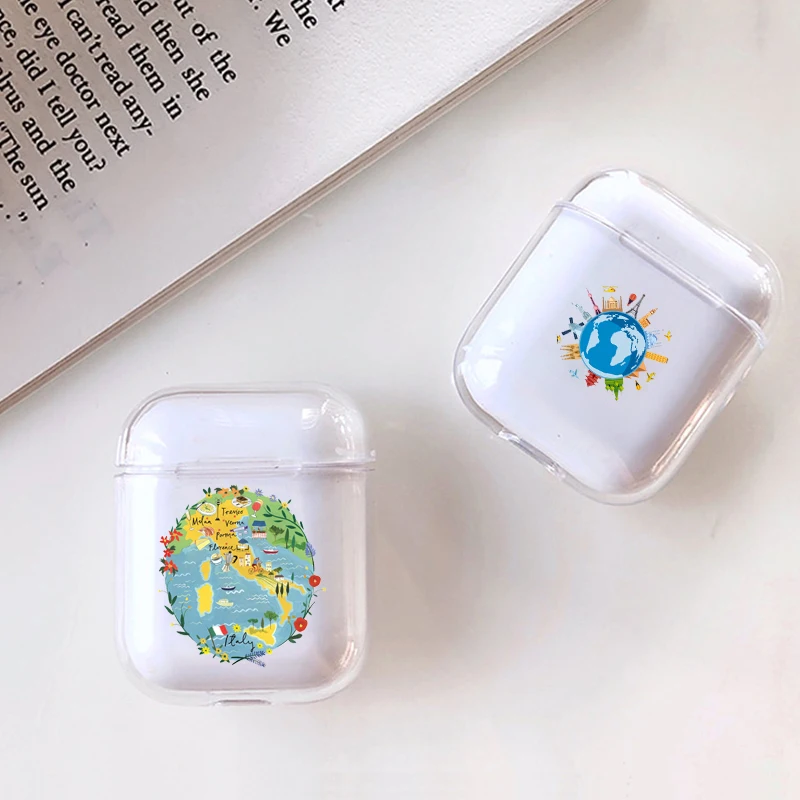 Милый чехол для Apple airpods чехол мультфильм Прозрачный путешествия bluetooth наушники чехол для Airpods 1 2 защитный чехол для наушников