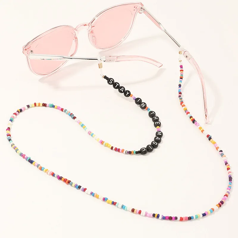 

2020 Multifunctional Bohemia Colorful Rice Beads English Letters Glasses Chain For Women Traveling Sunglasses Chain Face Mask