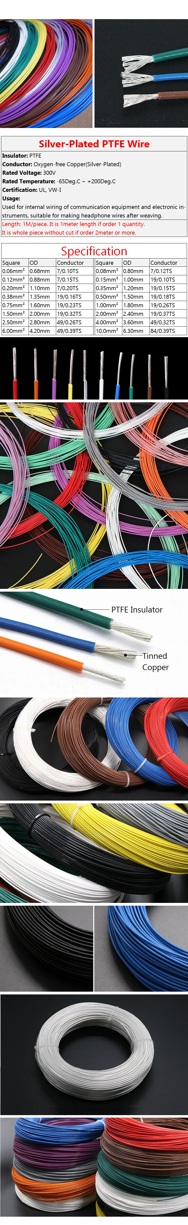 OD 2 мм PTFE провод посеребренный мягкий изолированный высокотемпературный Электрический осветительный кабель Луженая медь линия для наушников 200 градусов