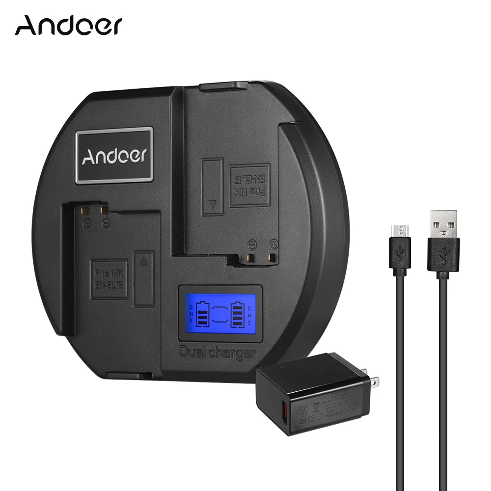 Andoer быстрое зарядное устройство Двухканальное зарядное устройство для камеры с Нами адаптер быстрой зарядки USB вход для аккумулятора Nikon EN-EL15
