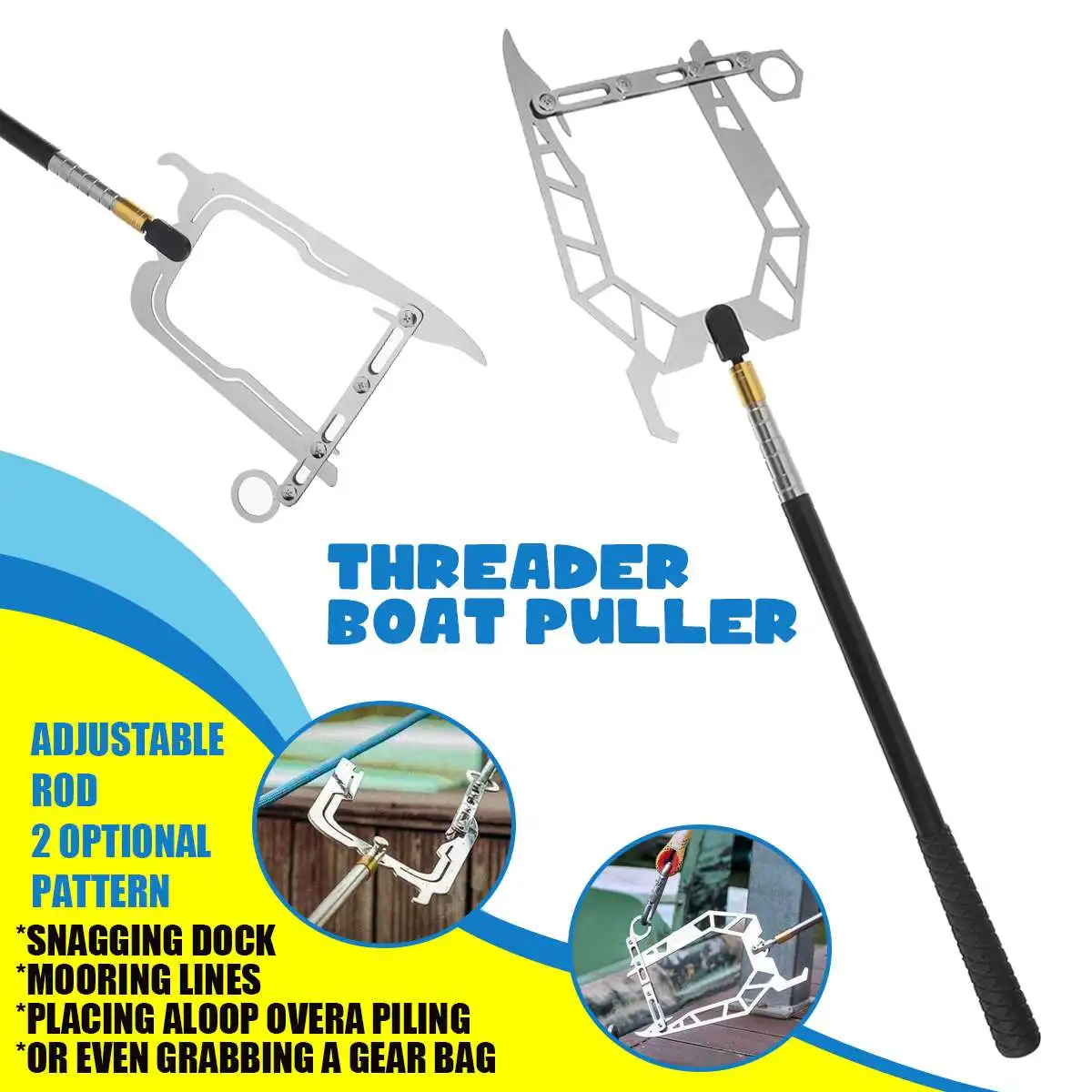 Telescopic Boat Puller Set U Shape Stainless Steel Threader Tie Rope Hook Tools Mooring Boat