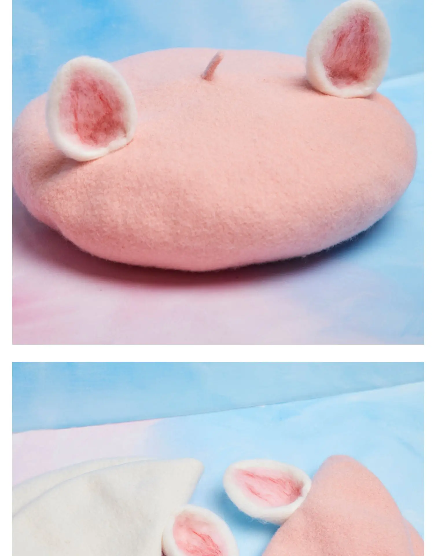 Ручной шерстяной фетровый берет express it in white cat ear show MOE painter cap