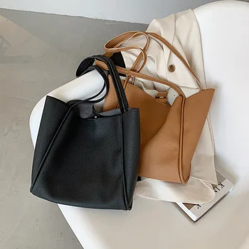 

Casual Solid Color Bucket Bags For Women 2020 New Large Capacity Women Shoulder Bag Luxury Pu Leather Women's Handbags Shopper