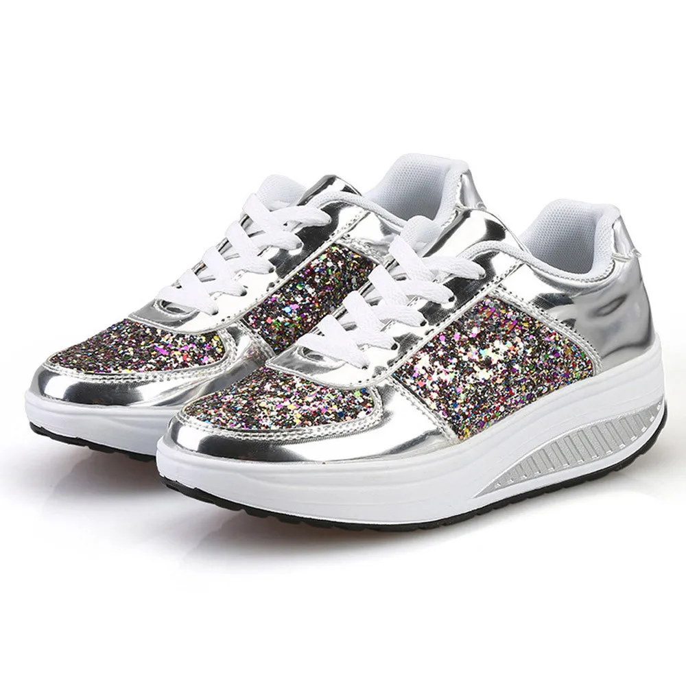 KANCOOLD/Женская обувь с блестящими блестками; обувь на танкетке; модные кроссовки; модная блестящая спортивная обувь для женщин